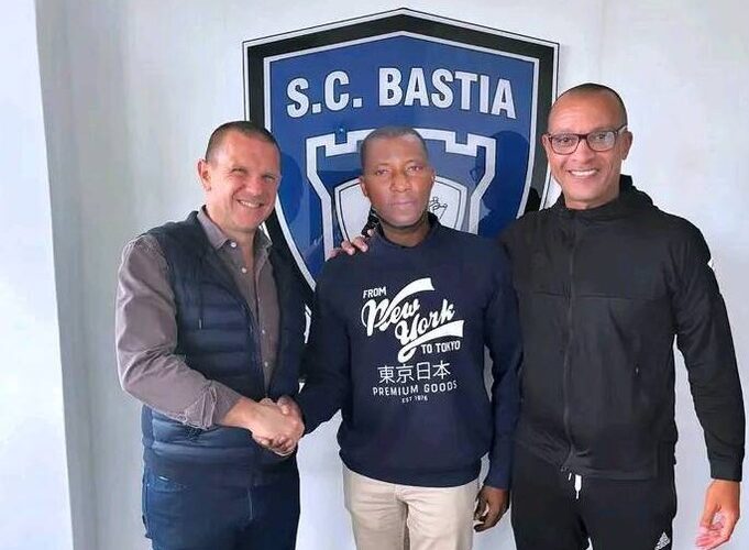 Kenpong Academ CEO Kennedy Agyepong (middle) had fruitful deliuberations with Bastia's President, Claude Ferrandi (left) and the Technical Director, Eric Descombes (right)